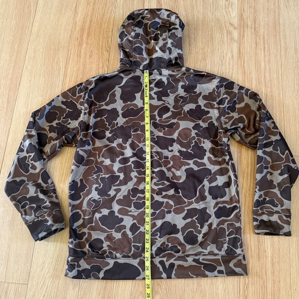 Drake Waterfowl Hoodie Mens Small Brown Old School Camo Performance Pullover - Picture 6 of 7